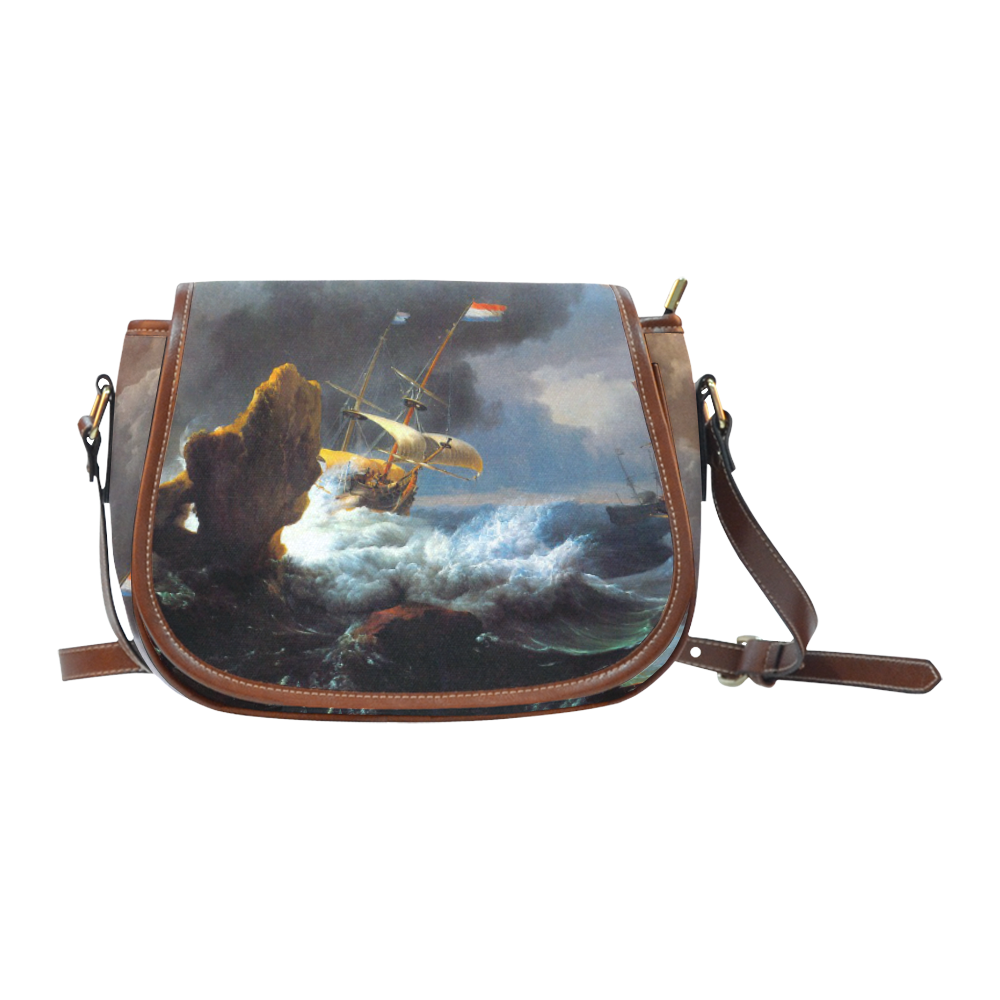 Ships in Distress off a Rocky Coast Saddle Bag/Small (Model 1649) Full Customization