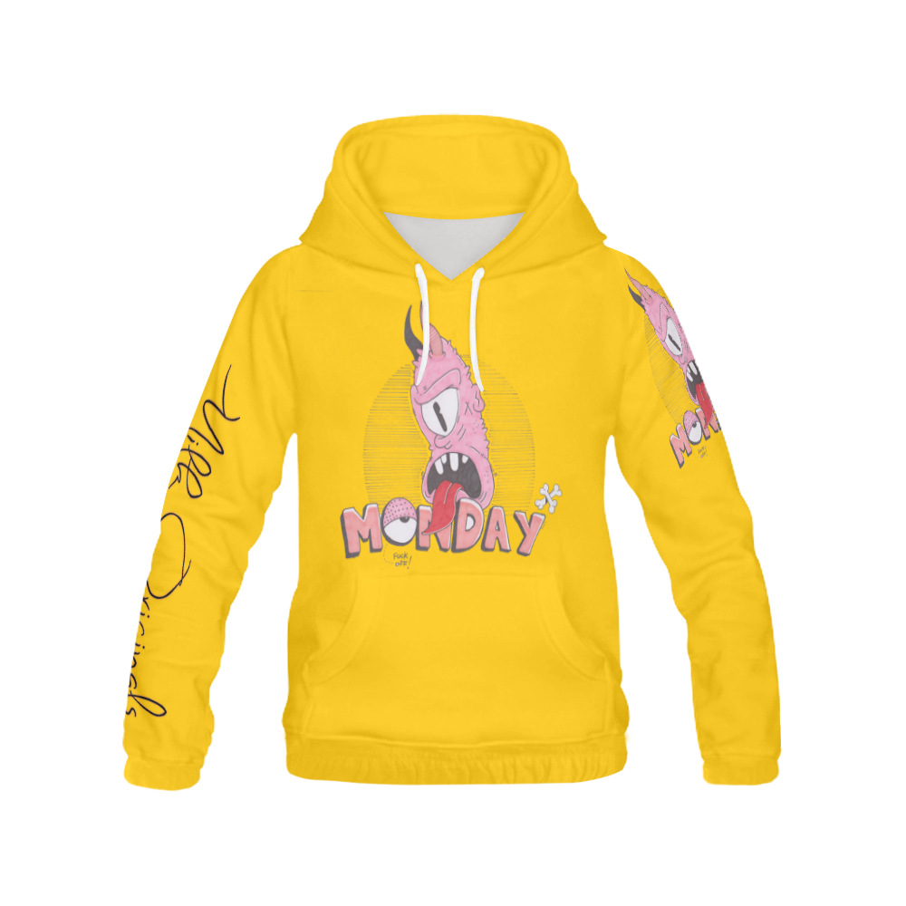 Monday yellow All Over Print Hoodie for Women (USA Size) (Model H13)