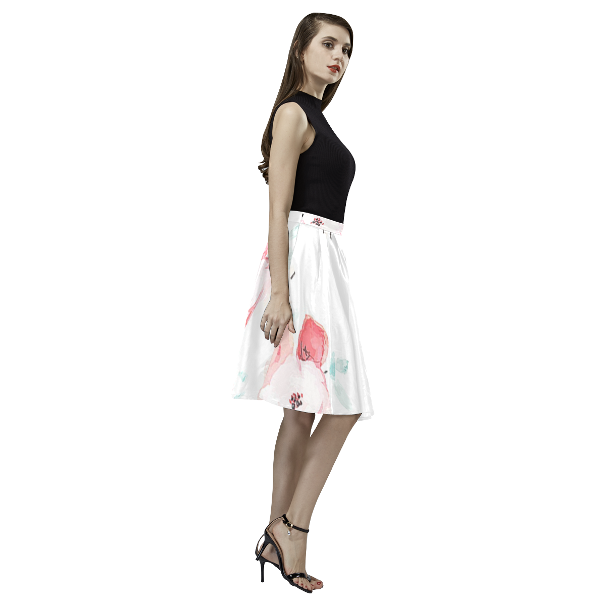 floral pattern Melete Pleated Midi Skirt (Model D15)
