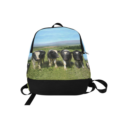 Curious Cows, wax, pastel animal painting Fabric Backpack for Adult (Model 1659)