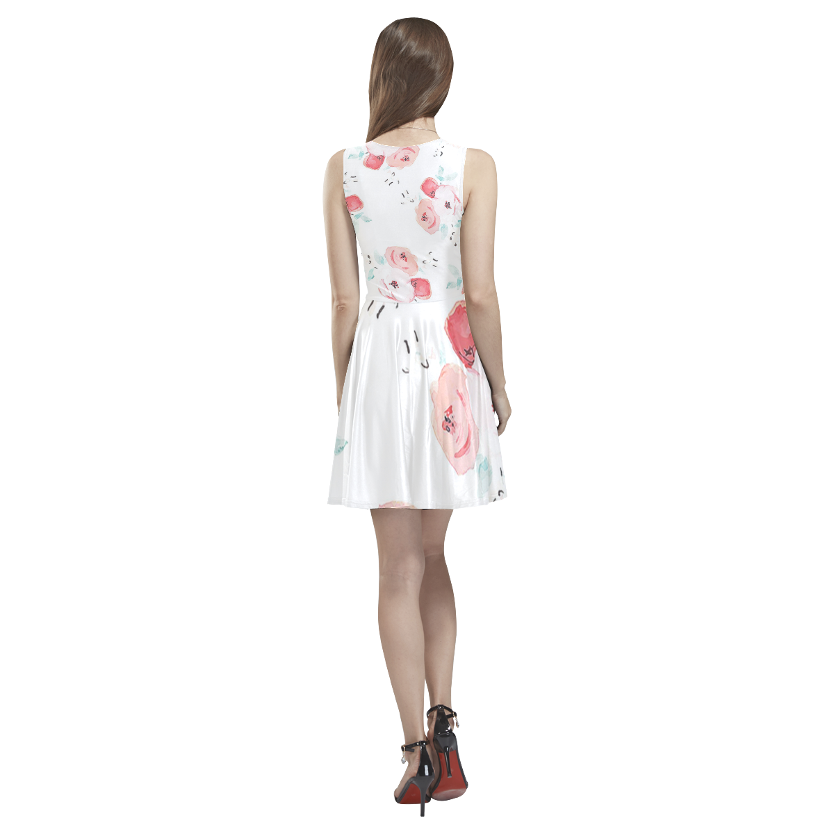 floral pattern Thea Sleeveless Skater Dress(Model D19)