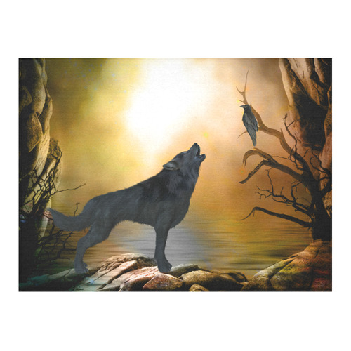Lonely wolf in the night Cotton Linen Tablecloth 52"x 70"