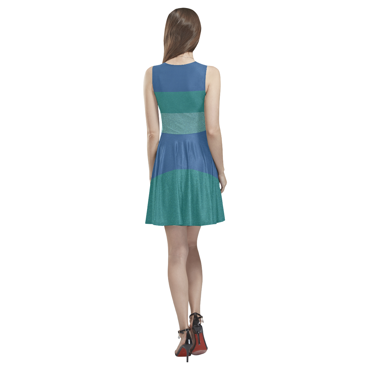 blue gradient glitter texture pattern Thea Sleeveless Skater Dress(Model D19)