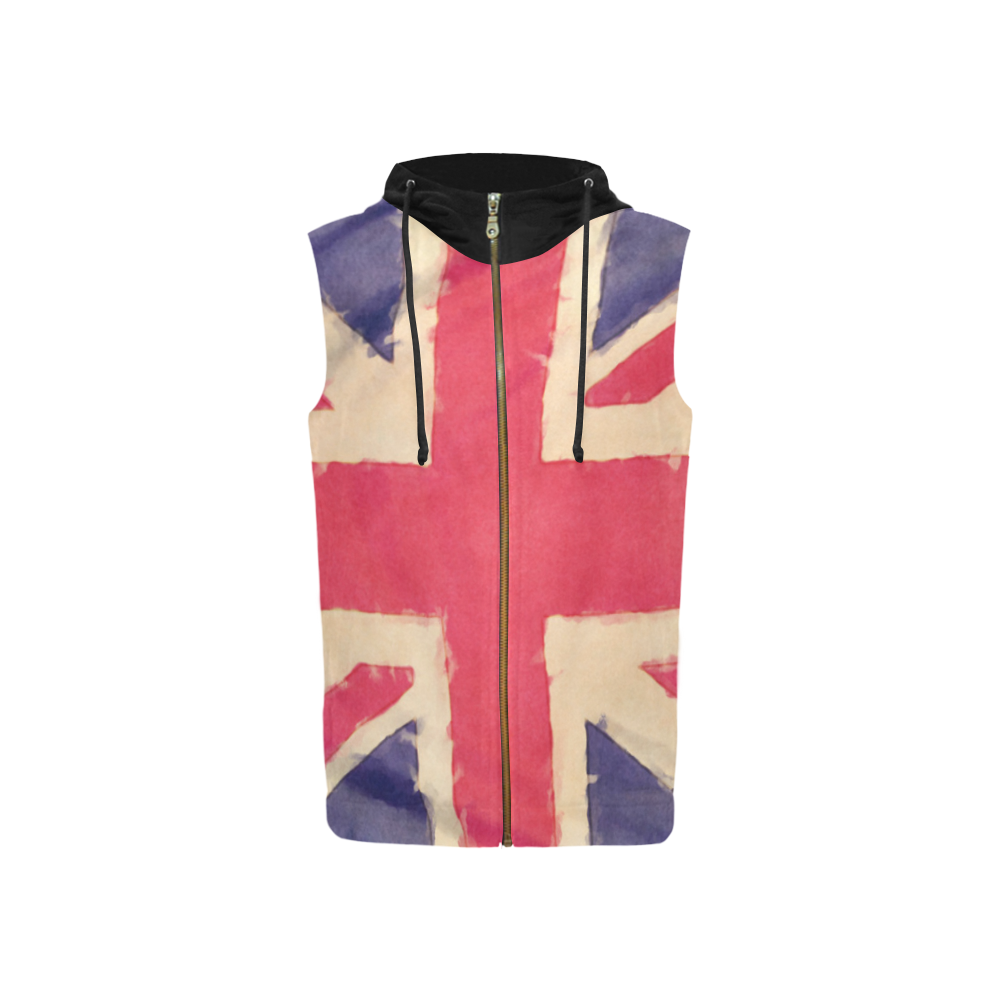 British UNION JACK flag grunge style All Over Print Sleeveless Zip Up Hoodie for Women (Model H16)