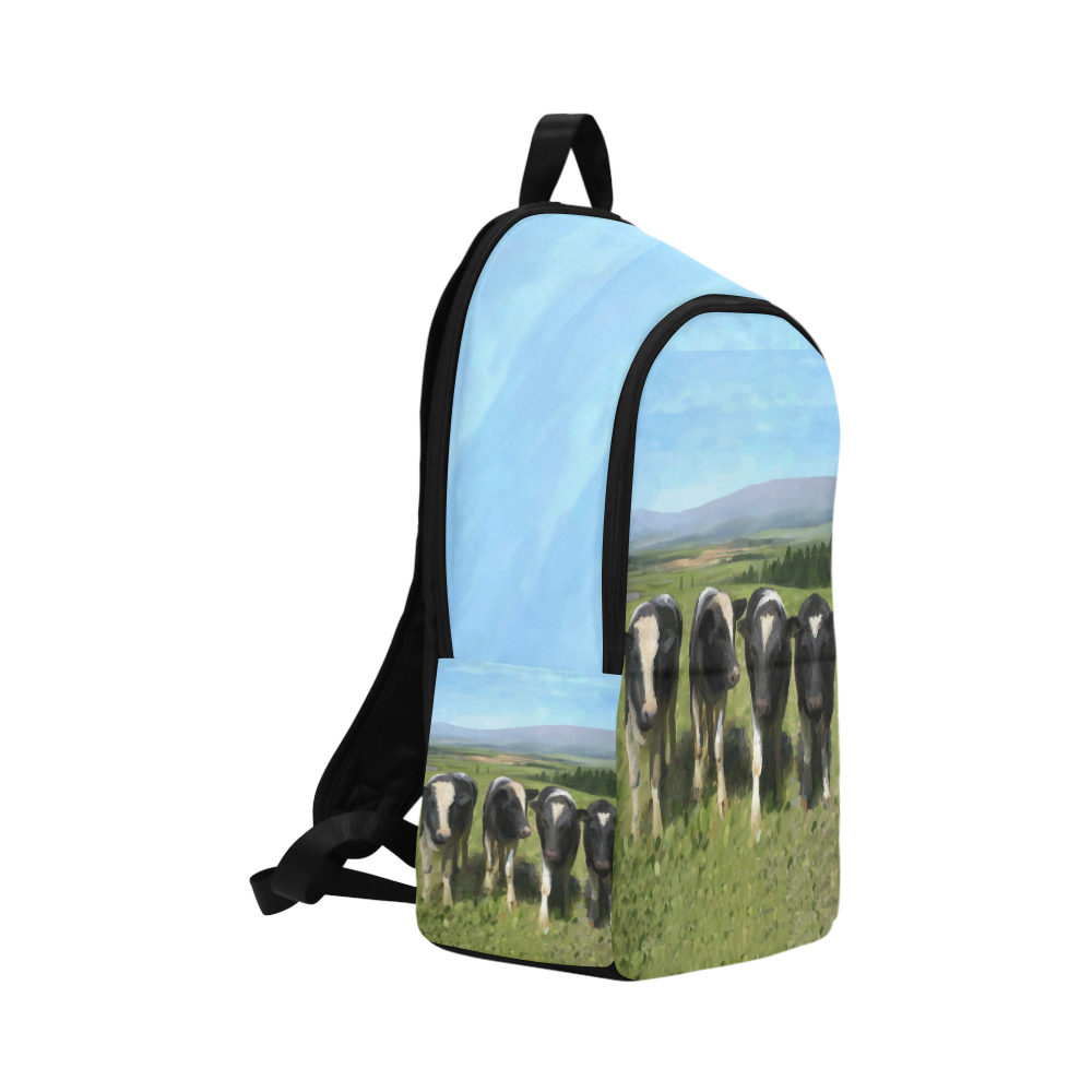 Curious Cows, wax, pastel animal painting Fabric Backpack for Adult (Model 1659)