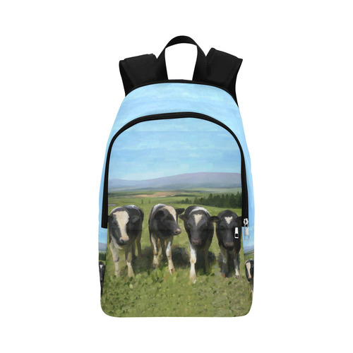 Curious Cows, wax, pastel animal painting Fabric Backpack for Adult (Model 1659)