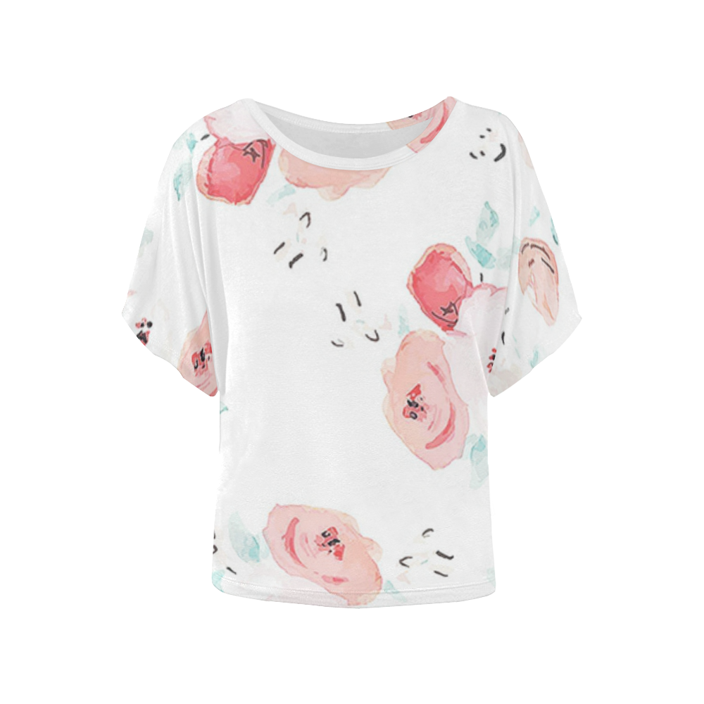floral pattern Women's Batwing-Sleeved Blouse T shirt (Model T44)