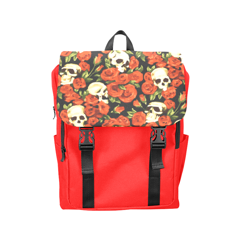 Skulls With Red Roses Floral Watercolor Casual Shoulders Backpack (Model 1623)
