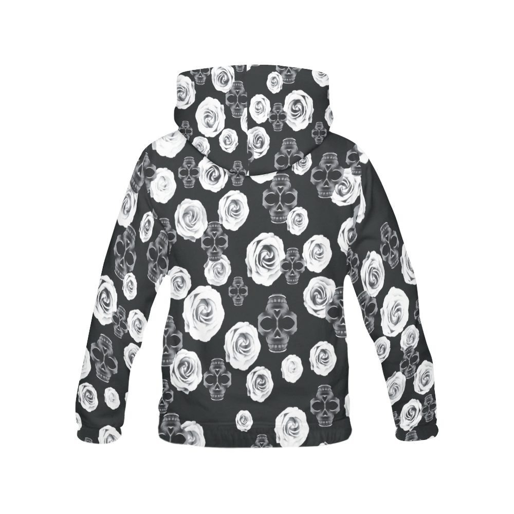 vintage skull and rose abstract pattern in black and white All Over Print Hoodie for Men (USA Size) (Model H13)