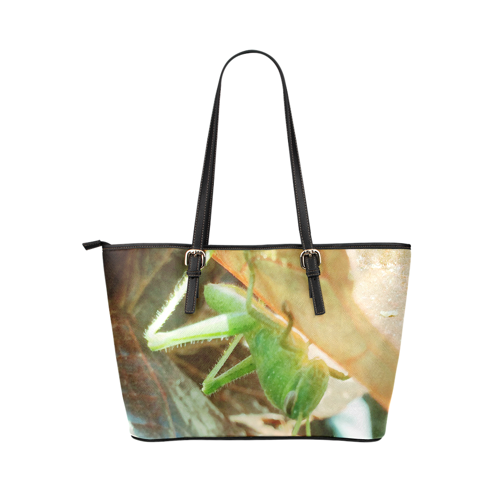 Baby Praying Mantis Nature Insects Leather Tote Bag/Large (Model 1651)