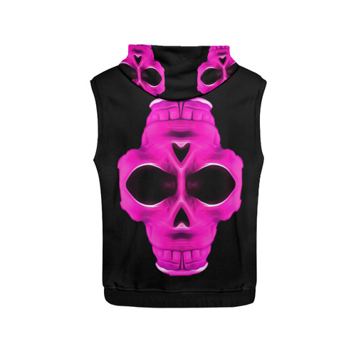 psychedelic pink skull face portrait with black background All Over Print Sleeveless Hoodie for Men (Model H15)