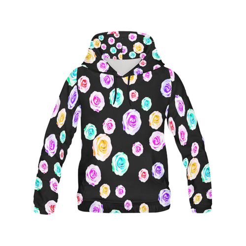 colorful roses in pink purple green yellow with black background All Over Print Hoodie for Men (USA Size) (Model H13)