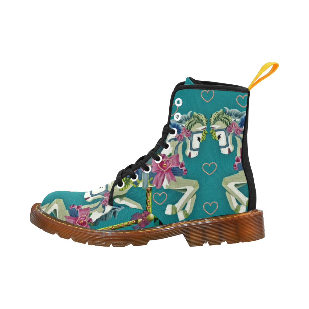Girly Carousel Ponies - Green Martin Boots For Women Model 1203H