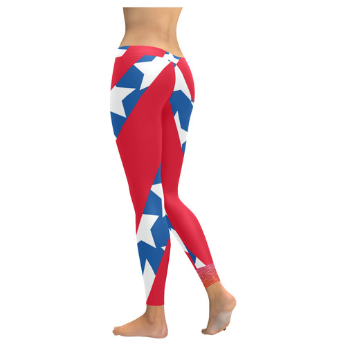 Red Stripes Blue and Stars American Flag Women's Low Rise Leggings (Invisible Stitch) (Model L05)