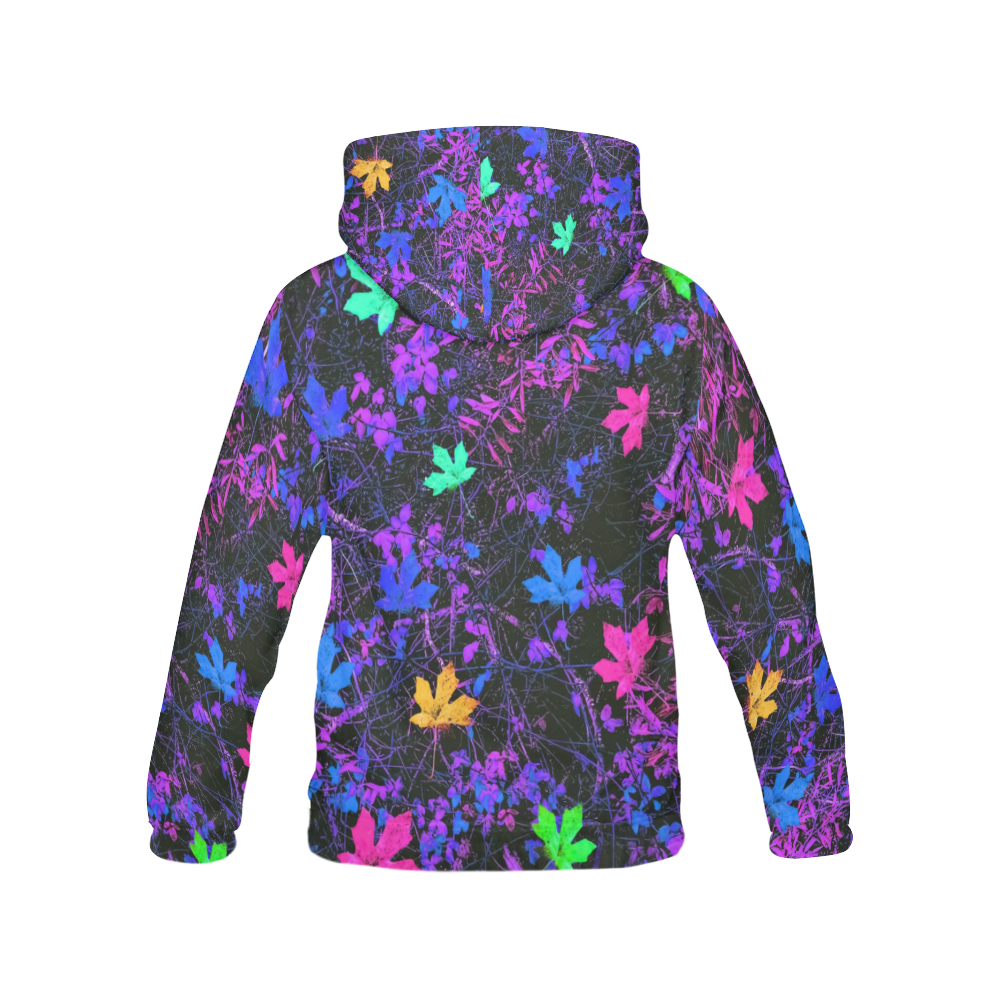 maple leaf in pink blue green yellow purple with pink and purple creepers plants background All Over Print Hoodie for Men (USA Size) (Model H13)