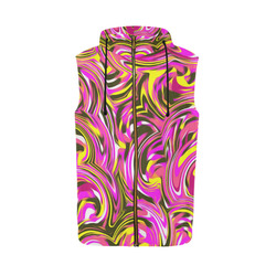 spiral line drawing abstract pattern in pink yellow black All Over Print Sleeveless Zip Up Hoodie for Men (Model H16)