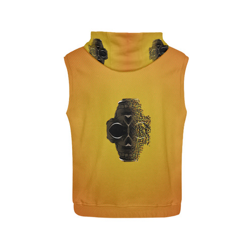 fractal black skull portrait with orange abstract background All Over Print Sleeveless Hoodie for Men (Model H15)