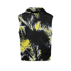 black and white palm leaves with yellow background All Over Print Sleeveless Hoodie for Men (Model H15)