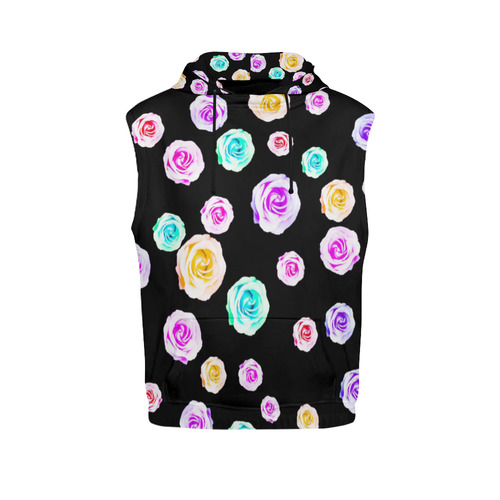 colorful roses in pink purple green yellow with black background All Over Print Sleeveless Hoodie for Men (Model H15)