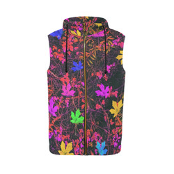 maple leaf in yellow green pink blue red with red and orange creepers plants background All Over Print Sleeveless Zip Up Hoodie for Men (Model H16)