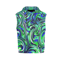 spiral line drawing abstract pattern in blue and green All Over Print Sleeveless Hoodie for Men (Model H15)