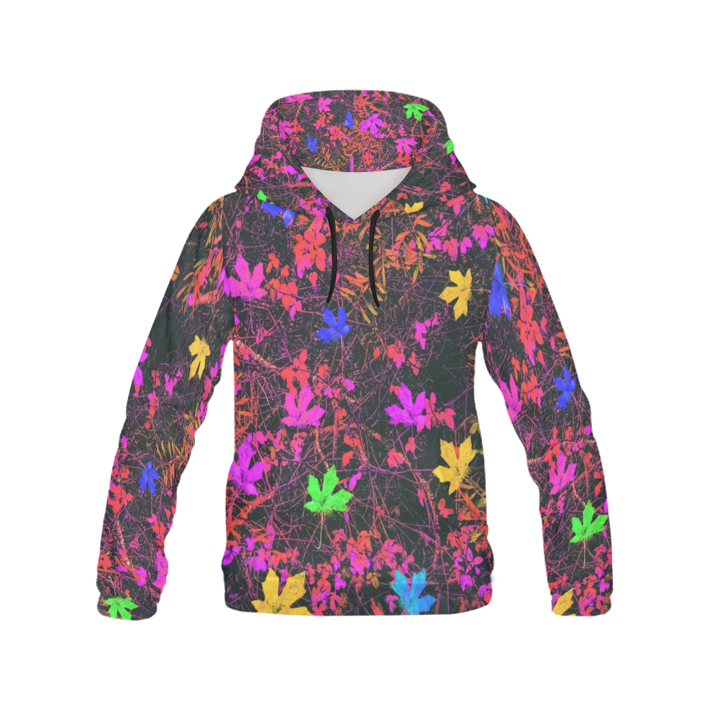 maple leaf in yellow green pink blue red with red and orange creepers plants background All Over Print Hoodie for Men (USA Size) (Model H13)