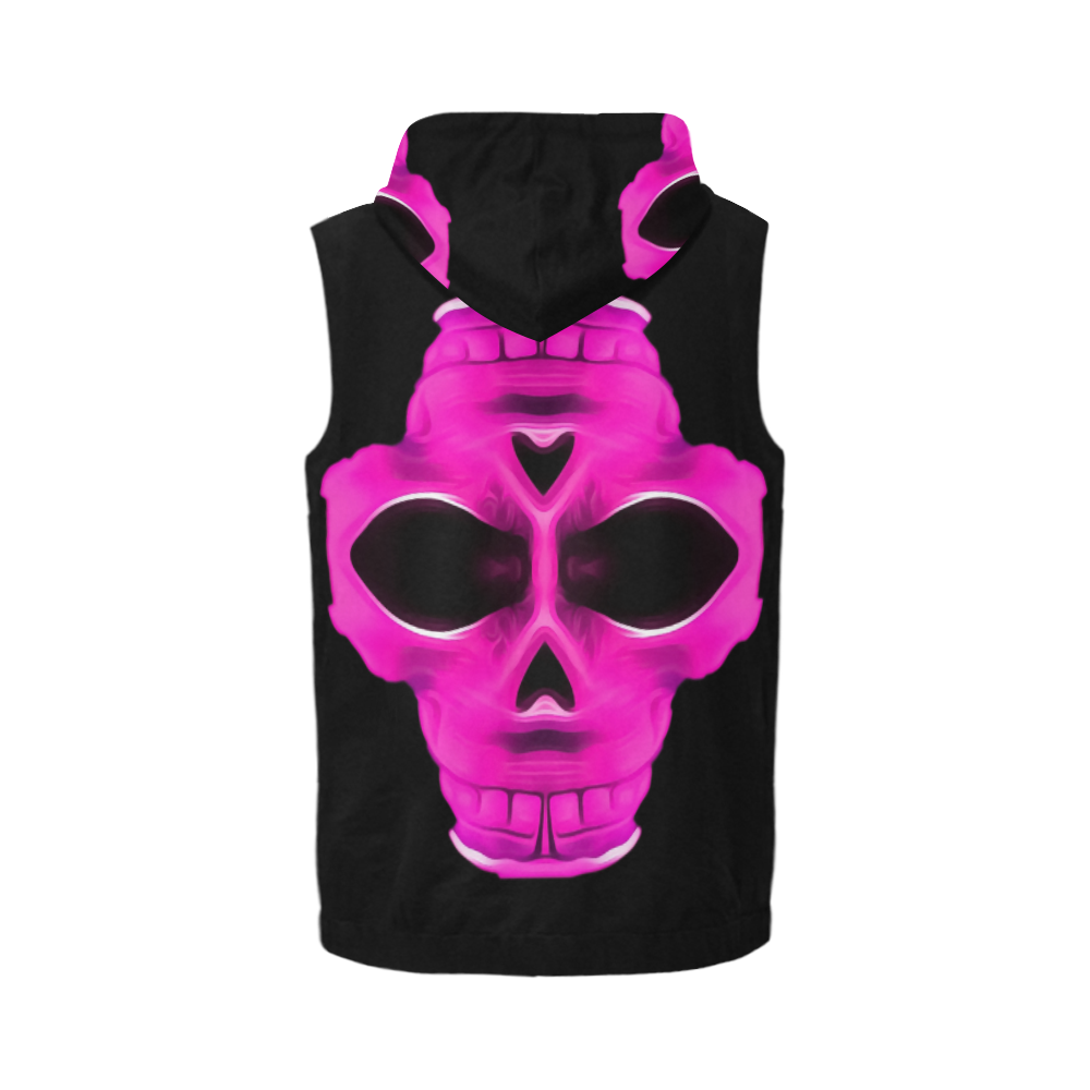 psychedelic pink skull face portrait with black background All Over Print Sleeveless Zip Up Hoodie for Men (Model H16)