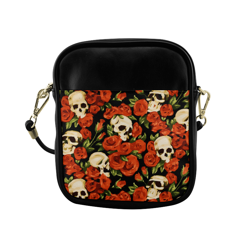 Skulls With Red Roses Floral Watercolor Sling Bag (Model 1627)