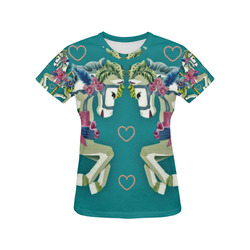Girly Carousel Ponies - Green All Over Print T-Shirt for Women (USA Size) (Model T40)