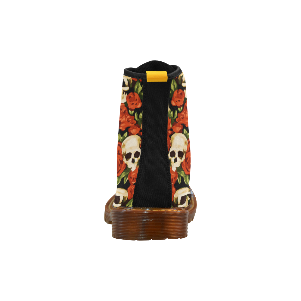 Skulls With Red Roses Floral Watercolor Martin Boots For Women Model 1203H