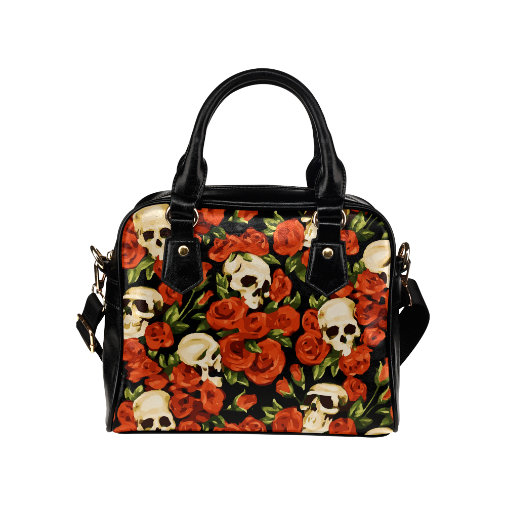 Skulls With Red Roses Floral Watercolor Shoulder Handbag (Model 1634)