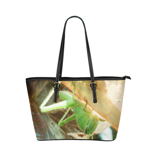 Baby Praying Mantis Nature Insects Leather Tote Bag/Small (Model 1651)