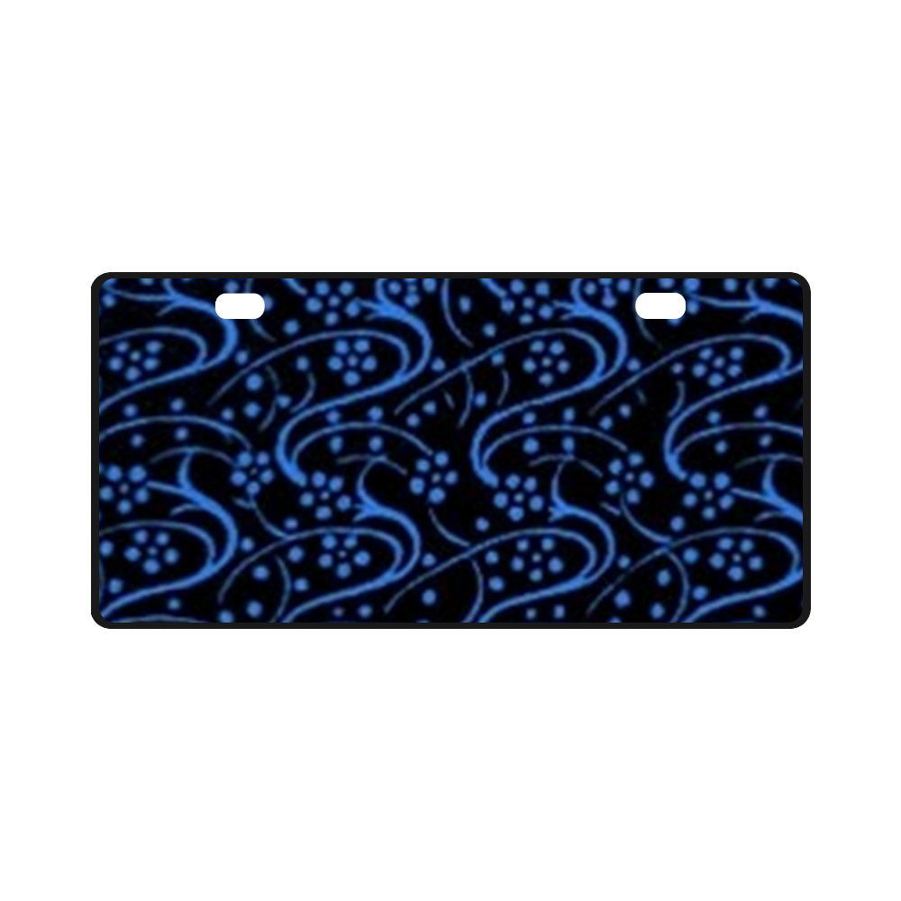 Blue Swirl Floral Black License Plate