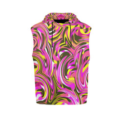 spiral line drawing abstract pattern in pink yellow black All Over Print Sleeveless Hoodie for Men (Model H15)