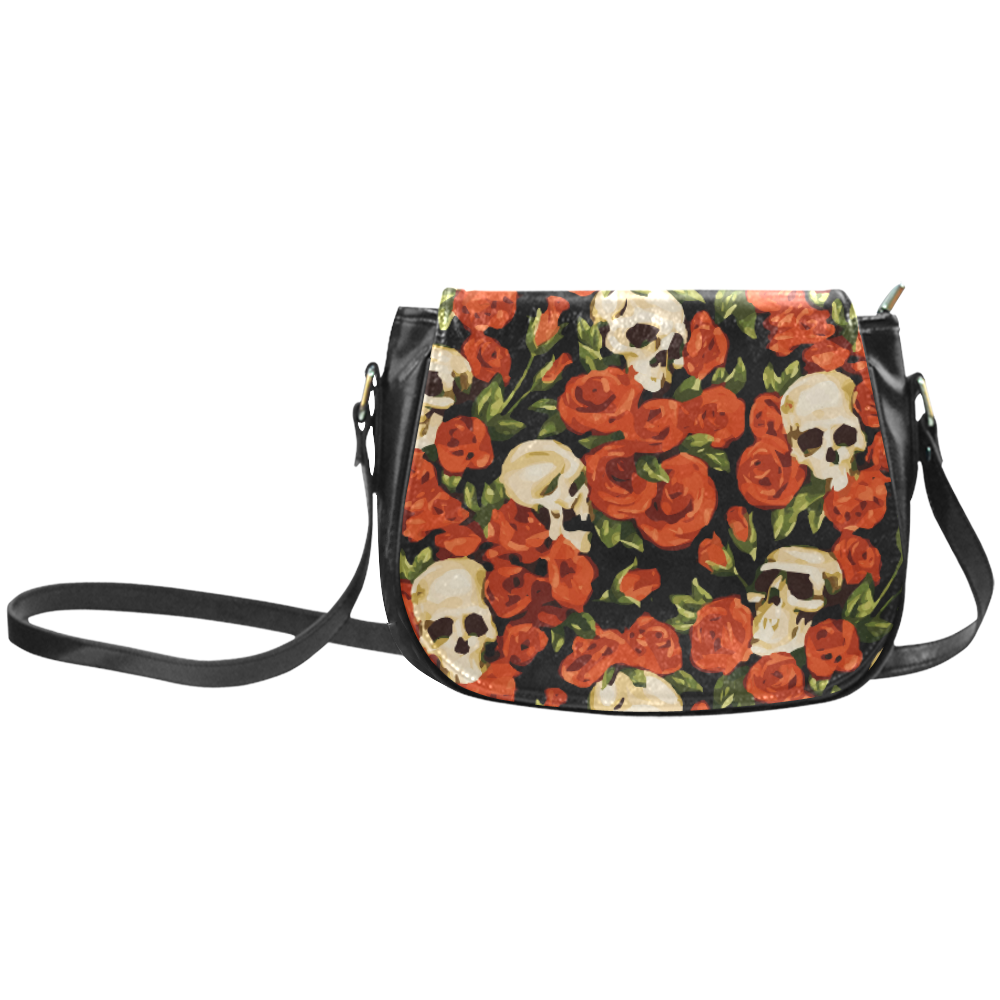 Skulls With Red Roses Floral Watercolor Classic Saddle Bag/Small (Model 1648)