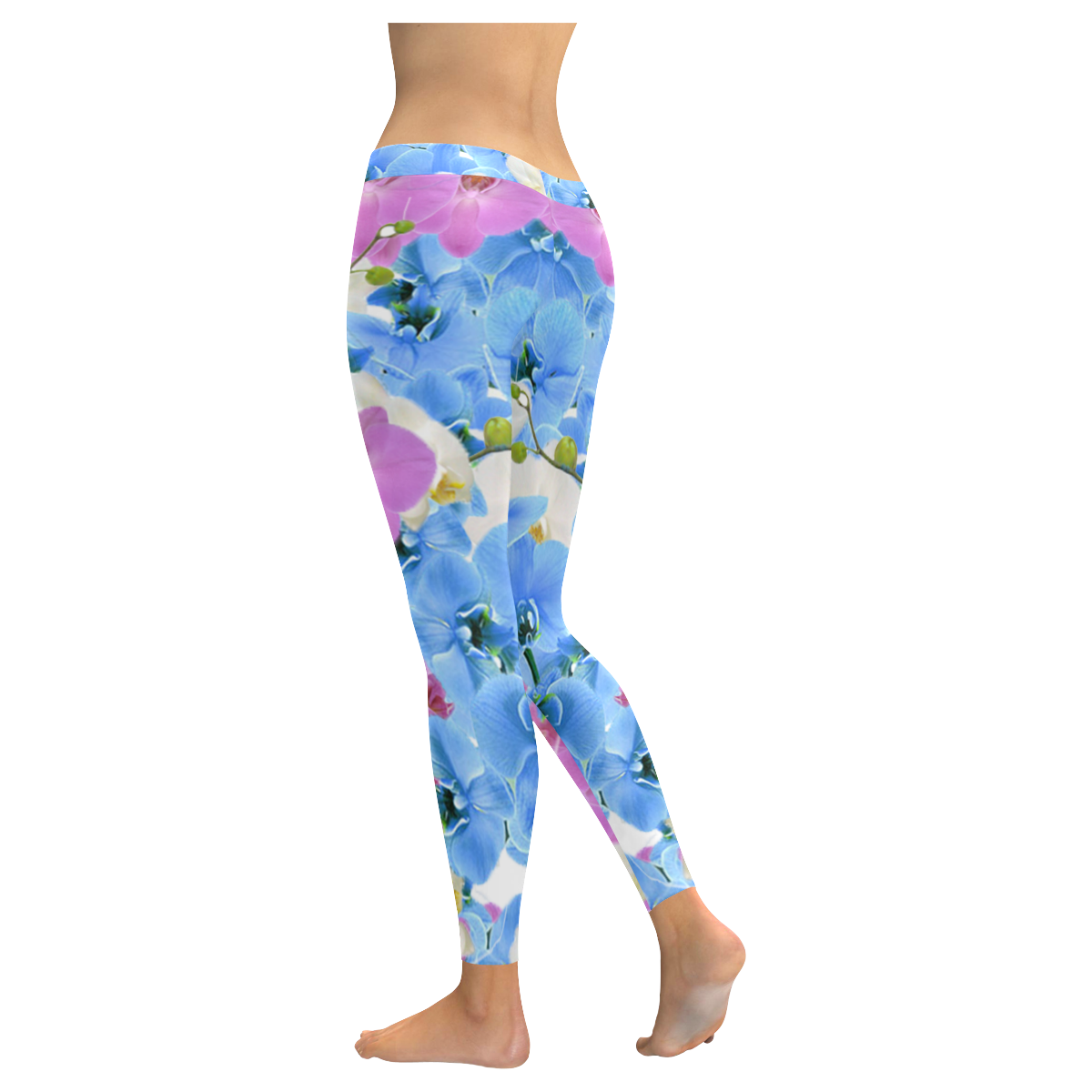 Tulips Floral Colorful Pattern Women's Low Rise Leggings (Invisible Stitch) (Model L05)