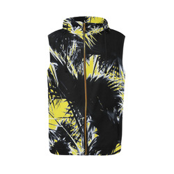 black and white palm leaves with yellow background All Over Print Sleeveless Zip Up Hoodie for Men (Model H16)