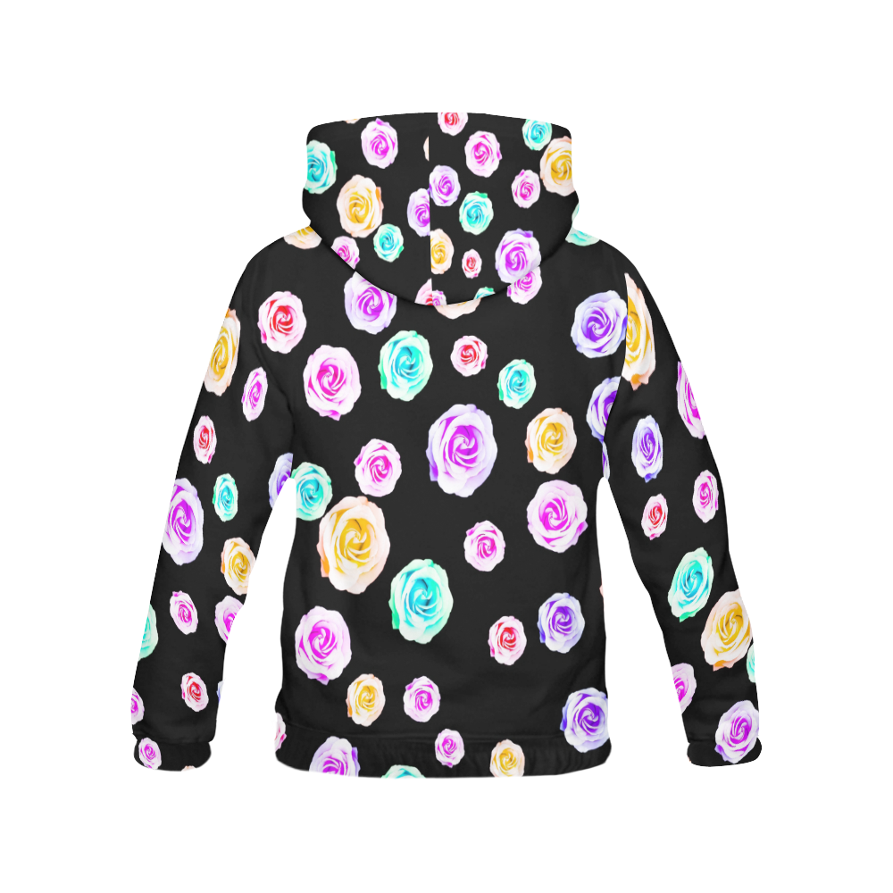 colorful roses in pink purple green yellow with black background All Over Print Hoodie for Men (USA Size) (Model H13)