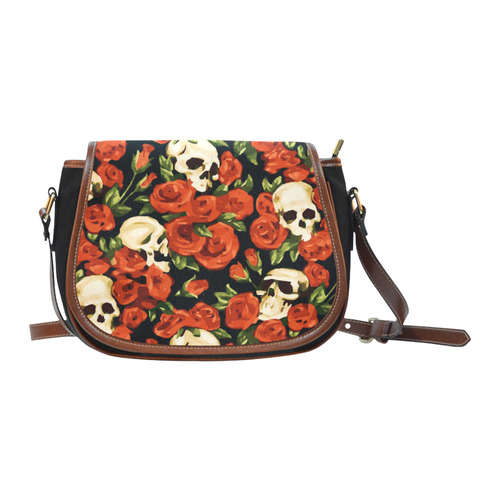 Skulls With Red Roses Floral Watercolor Saddle Bag/Small (Model 1649)(Flap Customization)