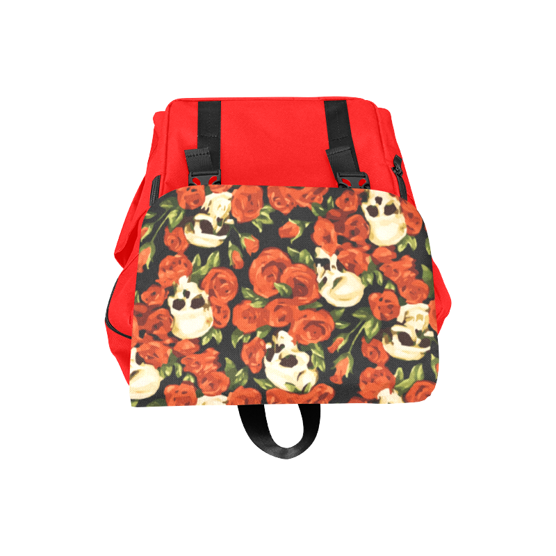Skulls With Red Roses Floral Watercolor Casual Shoulders Backpack (Model 1623)