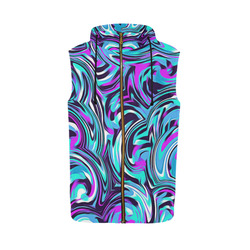 spiral line drawing abstract pattern in blue pink black All Over Print Sleeveless Zip Up Hoodie for Men (Model H16)