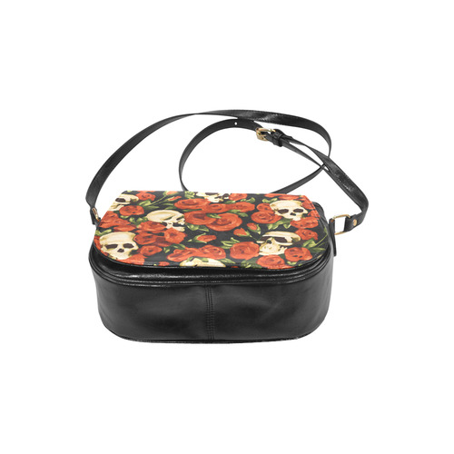 Skulls With Red Roses Floral Watercolor Classic Saddle Bag/Small (Model 1648)
