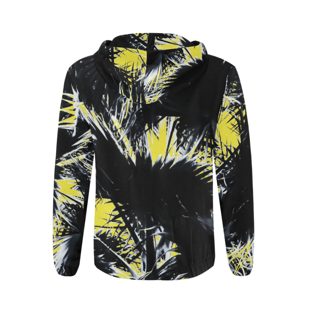 black and white palm leaves with yellow background All Over Print Full Zip Hoodie for Men (Model H14)