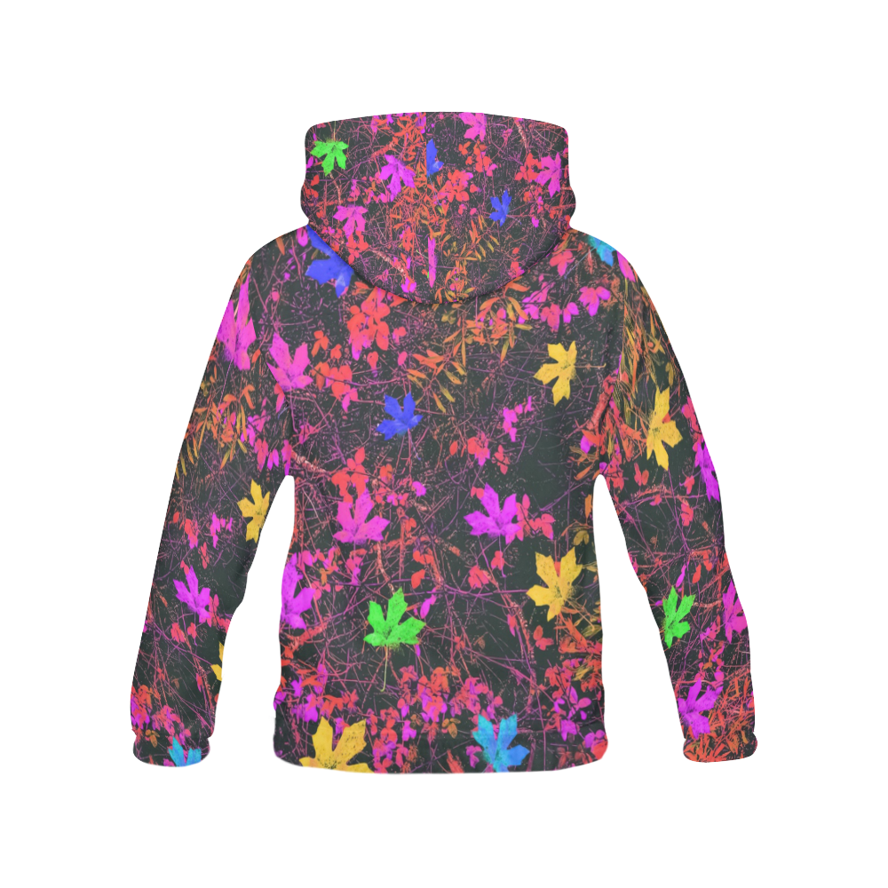 maple leaf in yellow green pink blue red with red and orange creepers plants background All Over Print Hoodie for Men (USA Size) (Model H13)