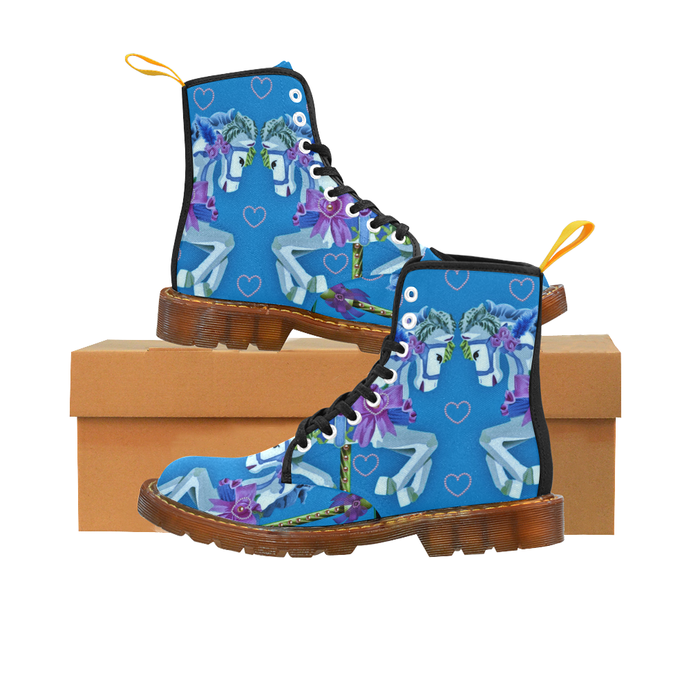 Girly Carousel Ponies - Blue Martin Boots For Women Model 1203H