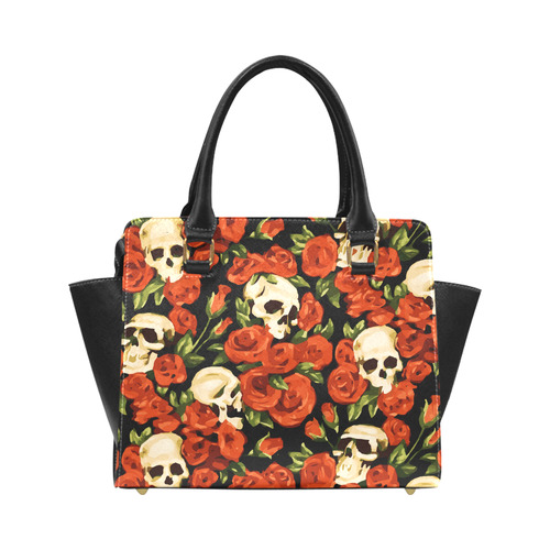 Skulls With Red Roses Floral Watercolor Classic Shoulder Handbag (Model 1653)