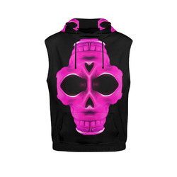 psychedelic pink skull face portrait with black background All Over Print Sleeveless Hoodie for Men (Model H15)