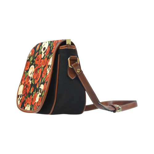 Skulls With Red Roses Floral Watercolor Saddle Bag/Small (Model 1649)(Flap Customization)