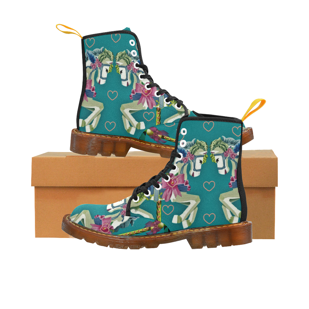 Girly Carousel Ponies - Green Martin Boots For Women Model 1203H
