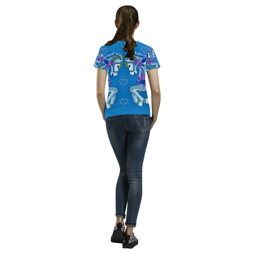 Girly Carousel Ponies - Blue All Over Print T-Shirt for Women (USA Size) (Model T40)